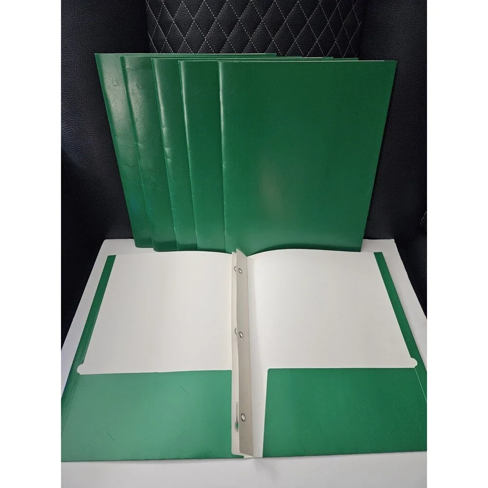 Set Of 6 Green Target Paper Folders 2 Pocket Folders 3 Hole Punched